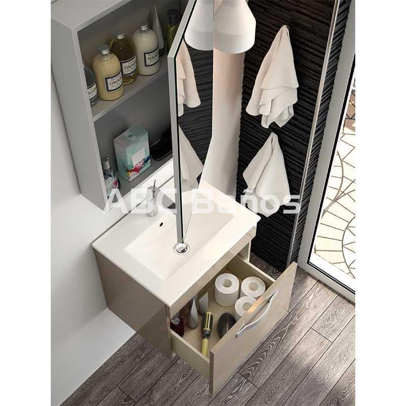 Mueble de Baño Suspendido Fondo Reducido y Lavabo Cerámico